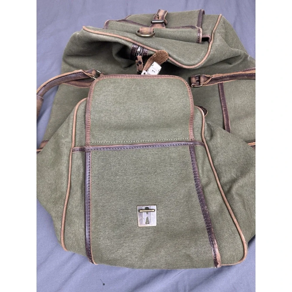 STS Ranchwear Large Duffle Bag Olive Green Canvas Leather Weekender Travel